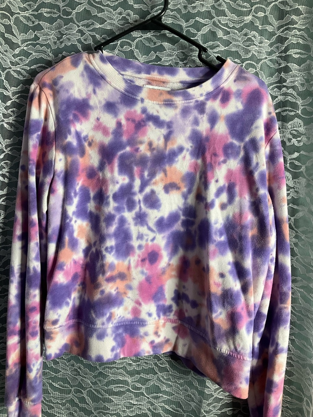 Elizabeth and James Purple and Pink Tie Dye Crewneck Sweatshirt Womens Size M